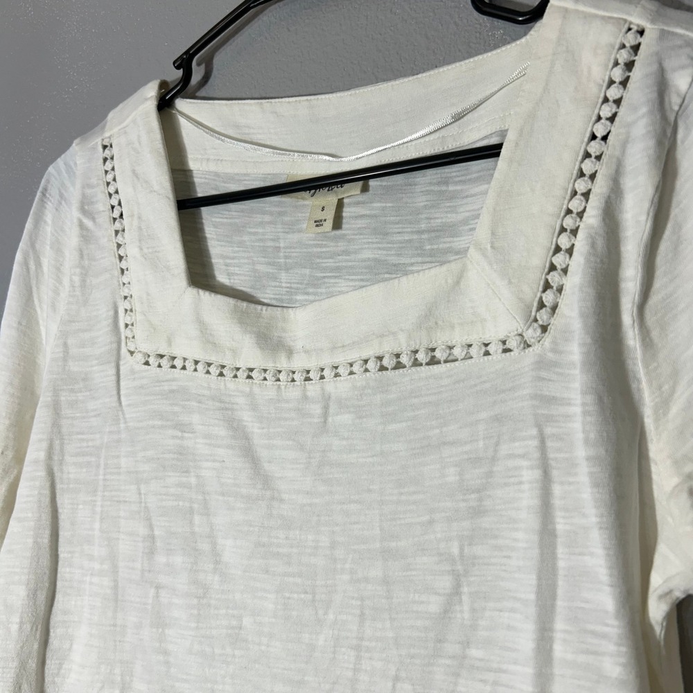 Style & Co Square Neck Top Crochet Trim 3/4 Sleeve White Size S NWT - Picture 7 of 7